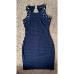 GUESS studded ribbed navy bodycon dress
